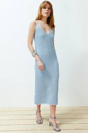 Ecru Maxi Knitwear Cotton Knit Detailed Lined Dress