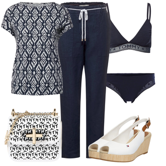 Outfit mit Dunkelblau Ouvert Slip/Klassischer Slip/Taillenslip/Unterteil/Miederhose/Brazilian-slip Tommy Hilfiger "Outfit Für Den Sommer"