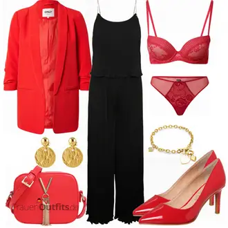 ohne Verschluss Outfit mit Rot Mantel/3/4 Bluse/Bluse Mit Ellen­bogen-patch/Bluse mit Stehkragen/Klassische Tunika/Lederjacke/Longbluse/Einfarbige Bluse/Strick Große/Bluse Große Größe/Tunika Only "Elegantes Abend Outfit"