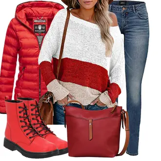 Leichte Outfit mit Rot Flache Stiefelette/Biker Boot/Klassischer Stiefel/SpringerStiefel/SchnürStiefelette Palado "Perfekt für den Winter"
