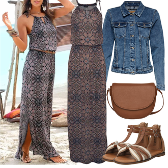 Jacquard Outfit sa Ljubičasta/Smeđa Haljina Veći Broj Lascana "Outfit za ljeto"