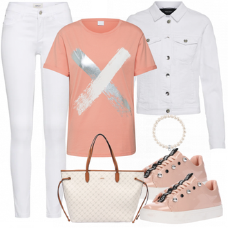 Outfit mit Weiß/Schwarz/Braun Bluse mit Lochstickerei/Bluse Oberteil/Kinderspielzeug/Schößchen­bluse/Verspielte Bluse/Volantbluse/Damen 7/8-Länge Jeans/Cropped Jeans/Schlaghose Jeans/Jeans-Culotte/Bundfaltenjeans/Formelles Hemd/Wide Leg Jean Only "About You"