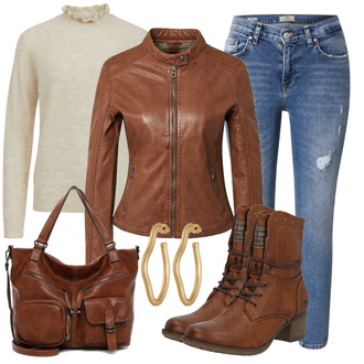 Outfit mit Rot/Braun Lederjacke Gipsy "Herbstlicher Look"