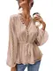 Gemijacka Damen Langarm V Ausschnitt Chiffon Bluse Tailliert Dots Tunika T Shirt Lose Sommer Tops Beige M