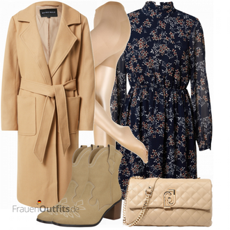 Flower Power Outfit mit Dunkelblau/Blau Kleid Große Größe/Bluse und Tunika Tunika VERO MODA "Stylischer Bürolook"