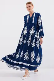 2423 Authentic Patterned Dress - Dark Blue