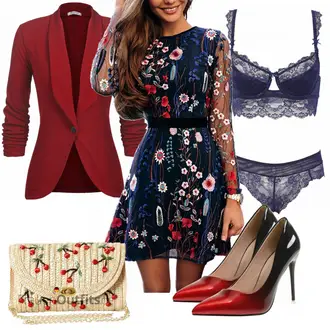 Schicke Outfits Französische mit Dunkelblau/Blau Mesh Kleid Boutiquefeel "Schickes Abend Outfit"Look: Casual, Elegant, Boho, Vintage, Bohemian, Mit Transparent, Overdressed, Romantisch, Festlich, Schön, Französische