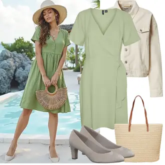 Outfit s Béžová/Khaki Krátké Džínové Bundičky/Manšestrová Bunda/Vintage Bund/Udržitelná bunda/Letní Bund/Krátký Bund/Krátký Bund about you x marie von behrens "Jarní Outfit"