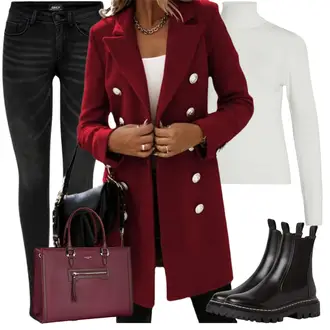 Jeans Outfits mit Weiß Anzug Jeans-Blazer Godoboo "Modisches Winter Outfit"