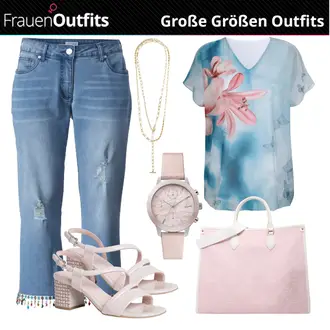 Outfit mit Rosa/Beige/Blau Uhr Lacoste "Perfekt für Mollige"