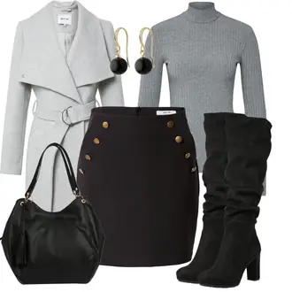 Outfit mit Schwarz/Grau/Khaki/Dunkelblau Short Große Größe/60er Jahre Rock/70er Minirock/90er Rock/College Rock/Minirock/Moderne Rock/Büro Rock/Bleistiftrock/Schuluniform Rock/Rock Zum Binden/Unisex Rock/Winterröcke/Woll Rock About You "Stylische Kombination für die Freizeit"