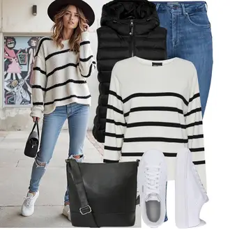 Outfit mit Weiß Sneaker Low/Plateau-Sneaker/Schmaler Sneaker/Sneaker Mit Lochmuster Puma "Freizeit Outfit für den Frühling"