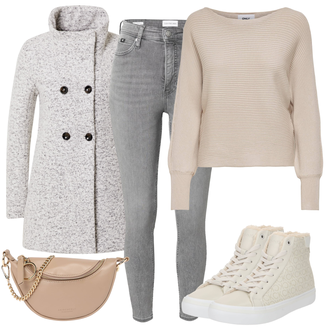 Décolleté Cascade tenues avec Gris/Beige/Marron Manteau en Laine Polaire/Manteau Polaire Tricot/Manteau Bouclé/Manteau d'Hiver Manteau de Laine/Manteau en Maille Only "Tenue d'automne"