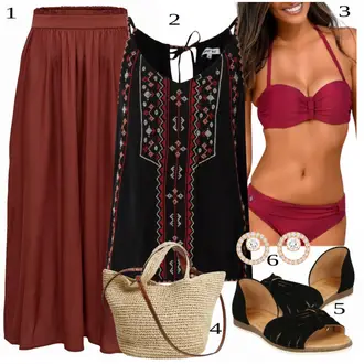 Festival Outfit s Červená/Hnědá/Tmavě červená Sukně do Délky Lýtka/Slavnostní Maxi Sukně/Dlouhá Sukně/Maxi Sukně/Středověká Sukně/Vintage Sukně maxi Only "Outfit na léto"Look: Bar, Koncert, Chatky, Festival, Zvláštní příležitosti, Matriční úřad, Narozeniny, 30. narozeniny