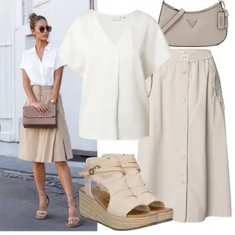 Outfit mit Braun/Khaki/Beige 90er Rock/Wadenlanger Rock/Cargo Rock/Christlicher Rock/Midirock/Moderne Rock/Rock Zum Binden/Unisex Rock esmé studios "Leichtes Outfit"