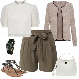 Schicke Outfits Sommer mit Dunkelgrün/Khaki Short Große Größe/Baggy Short/Leinen-short/Musselin Shorts/Paperbag-Shorts/Kurze Hose VERO MODA "Schickes Alltagsoutfit"