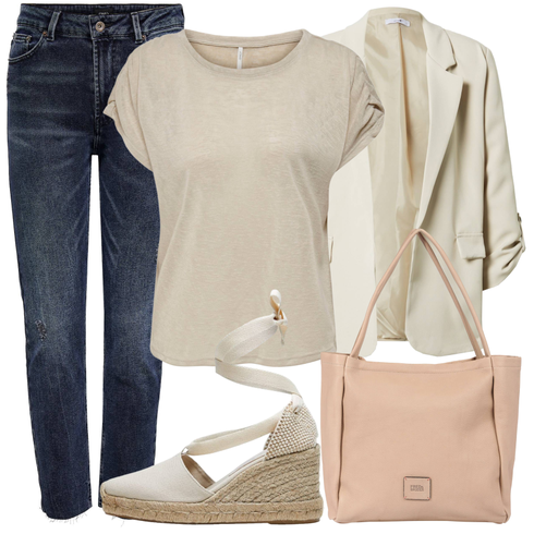 Beige Rucksack/Schlaghose/Schultertasche/Accessoire Fredsbruder kombinieren