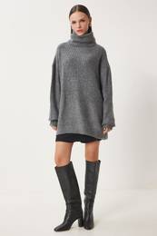 Happiness stanbul Women's Anthracite Turtleneck Long Knit Sweater