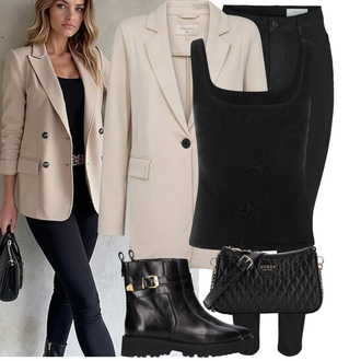 Jeans Outfits Elegant met zwart Lederen Jas/Dames 7/8 Lengte Jeans/Biker Jeans/Jeans met Split/Push up Jeans/Slim Fit Jeans/Lederen Schoenen/Sweat Jeans/Thermo Jeans Noisy may, zwart/Donkergrijs/grijs Riemtas/Heuptas/Bum tas/Brief Portemonnee/Zakje/Women's Cosmetic Bags/Heuptasje/Handtas Guess "Modieuze lente-outfit"Look: Casual, Klassiek, Elegant, Modern, Prachtige, Premium, Naadloos, Simpel, Unisex, Edele, Slimme Zaken, Buitenshuis, Iers, Stijl, Elegante, Glamoureus, Extra groot