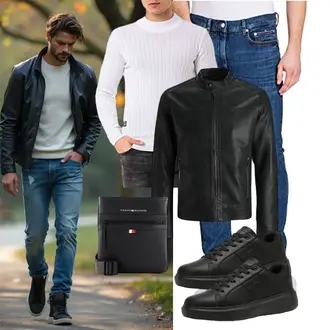 Outfit mit Schwarz Vintage Lederjacke/Leder Bomberjacke/Lederjacke/KunstLederjacke Jack & Jones "Freizeit Outfit"