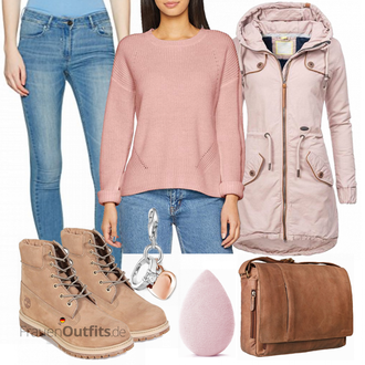 Outfit mit Braun/Khaki/Beige/Grau SchnürStiefelette/SpringerStiefel/Wasserdichter Stiefel/Klassischer Stiefel Timberland "Pieces pullover"