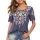 Seasonal Damen Sommer Boho Stickerei Mexican Bohemian Tops Shirt Tunika Blusen,Grau-082,Medium