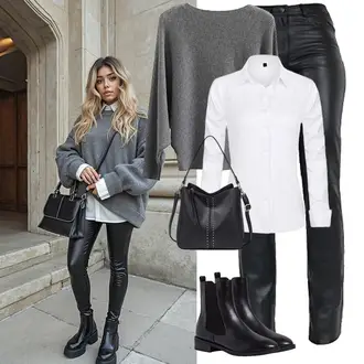 Outfit mit Schwarz/Bordeaux/Braun Flache Stiefelette/Chelsea Boot Tamaris "Winteroutfit"