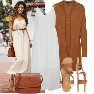 Outfit mit Grau/Weiß/Creme Kleid Große Größe/Baumwollkleid/Trägerkleid/Langes Sommerkleid/Maxikleid/Musselin Kleid VERO MODA "Stilvolle Kombinationen für die Freizeit"