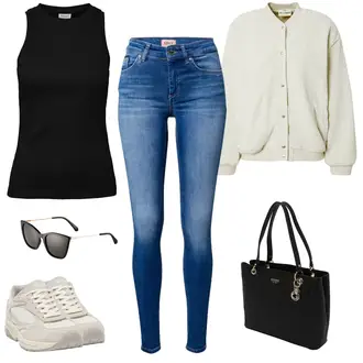 Outfit mit Beige/Khaki/Braun Sneaker Low/Chunky Sneaker/Plateau-Sneaker/Vintage Sneaker Pull&Bear "Cooler Freizeitlook"