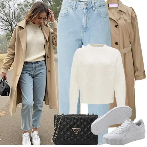 Comment poter Bleu clair/Bleu Jeans Mom Jean/Jeans Baggy/Jean Boyfriend/Jean Dad/Girlfriend Jeans/Jean Taille Haute/Jean Coupe Ample/Chemise Formelle/Veste en Cuir jjxx avec Kaki/Beige/Marron Women's Trenchcoats/Trench Manteau/Parka grande taille jjxx