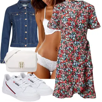 Knielang Outfit mit Rot/Mischfarben/Rosa/Lila Blusenkleid/Kleid mit Gürtel/Nicki Kleid/Bedrucktes Kleid/Sommerkleid/Wickelkleid Only "Outfit für den Frühling"