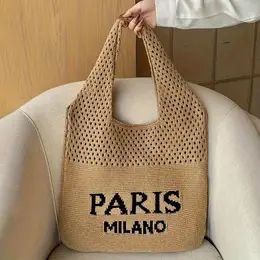 & Crochet Tote Bag For Women - Hollow-out Design, Fixed Shoulder Strap, , Ideal For Beach And Shopping, Polyester