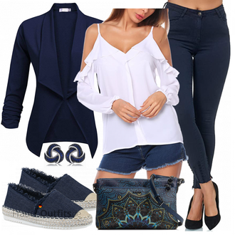 Laufen Outfit mit Weiß Lederjacke/Crash­bluse/Einfarbige Bluse/Bluse Mit Schleife/Volantbluse/Offene Bluse/Bluse Oberteil/Schlupfbluse Parabler "Frühlings Outfit für Damen"Look: Fitness, Freizeit, Laufen, Tanzen, Arbeits