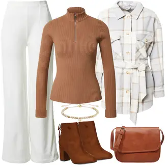 Outfit Inspo mit Weiß/Creme/Khaki Schlaghose/Ausgestellte Hose/Jerseyhose/Leinenhose/Lange Hose/Marlenehose/Musselin Hose/Palazzo Hose/Hose mit Schlitz/Slinkyhose/Trachtenhose/Weite Hose Nasty Gal "Einzigartiges Outfit Inspo"