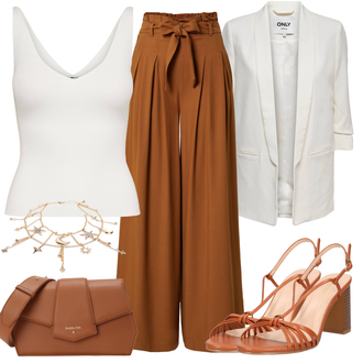 Lang Outfit mit Weiß/Creme/Schwarz Mantel/Strick Große/Bluse und Tunika Tunika/Boyfriend Blazer/Eleganter Blazer/Longblazer/Oversize Blazer Only "Modischer Sommer Look"