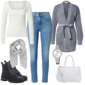 Outfit mit Schwarz Stiefel Camel Active "Streifen Alltagsoutfit"