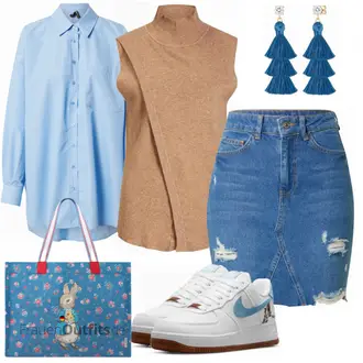 Outfit mit Weiß Bluse DeFacto, Blau Rock DeFacto "Herbstliches Freizeit Outfit"