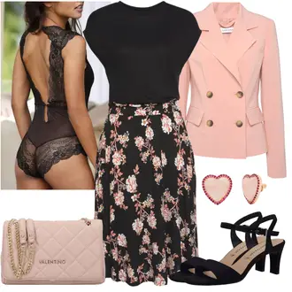 Cvjetna Moć Outfit sa Crna/Crvena/Pink/Smeđa Haljina Veći Broj/Bluza i Tunika Tunika Lascana "Savršen za posao"