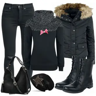 Warme Outfit mit Schwarz Hut Winter Mütze/Ohrenwärmer/Kopfbedeckung/Mütze styleBREAKER "Star"