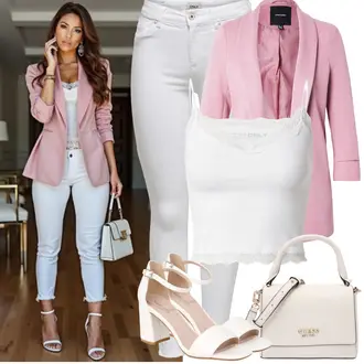 Outfit sa Bijela/Krem Skraćena majica bez rukava/Kratki Top/Bustijer-top/Čipkasti Top/Majica na špagete/Crop Top Čipka Only "Proljetni Outfit"