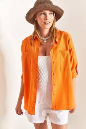 Women's Double Pocket Oversize Linen Shirt