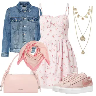 Off Shoulder Outfit mit Rosa Sommerkleid/Spaghettiträger Kleid/Bedrucktes Kleid/Trägerkleid/Baumwollkleid/Babydoll-Kleid Hollister "18) Mega schöne Frühlings Outfits"