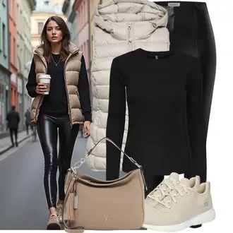 Kombinacije s odjećom sa Crna/Bijela Tajice Kožnog Izgleda/Kožne tajice/Kožna Hlača/Hlače od Umjetne Kože/Tajice od Vinila Edited "Moderni proljetni outfit"