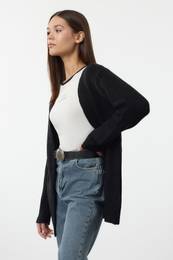 Black Basic V Neck Midi Knitted Cardigan