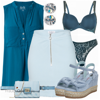 Romantisch Outfit mit Blau/Dunkelblau/Türkis Balconette-Bh/BH Slip Set/Körper Body ohne Bügel/Bustier/Spitzenbustier/Dessous-Set Aus Spitze/Wäsche-Set/BH-Slip Set mit Bügel Aurore Lingerie "Schöner Sommer"Look: Französische, Schön, Romantisch, Sexy
