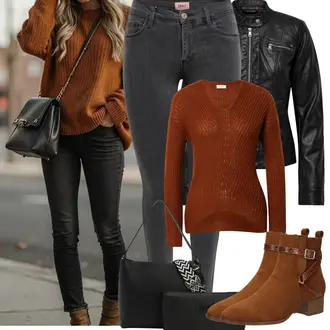 Outfit s Hnědá/Oranžová Basic Svetr/Svetr z Jemné Pleteniny/Kašmírový Svetr/Pletený Svetr/Mohair Pullover/Jednoduchý Svetr/Vlněný Svetr/Svetr s Výstřihem/Svetr Niki JdY "Jarní Outfit"