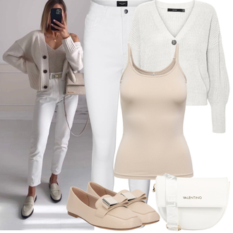 Outfit sa Siva/Bijela/Krem Skinny Hlače/Jeggings/Tajice s Prorezom/Termo Hlača/Tajice visokog Struka/Treggings VERO MODA "Proljetni Outfit"