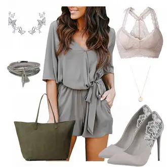Metallic Outfit mit Grün/Grau High Heel Stiefelparadies "Vika"