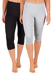 SES Damen Leggings Capri 3/4 2er Pack schwarz/grau meliert Baumwolle (32/34)