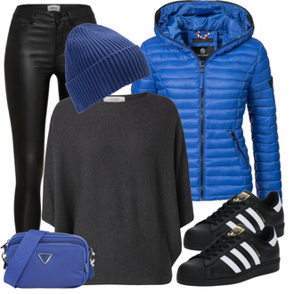 Outfit mit Schwarz/Grau/Dunkelgrau Strick Große/Klassische Tunika/Bluse Lederjacke/Oversize Bluse/Tuniken-Shirt/Shirt & Top Große Größe/Tunika/Pullover Mit Fledermausärmel/Kaschmir Pullover JdY "Outfit für den Herbst"